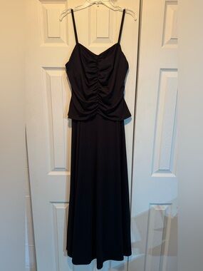 Halara Black Ruched Spaghetti-Strap Maxi Dress